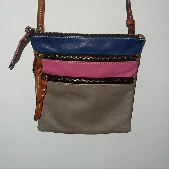 Dooney And Bourke Multicolor Crossbody 3 Zippers Gray Pink Blue Small - Picture 1 of 7